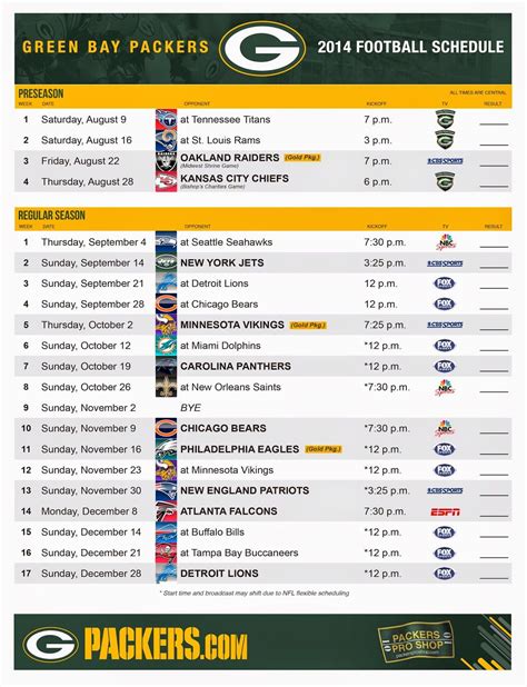 Packers Printable Schedule